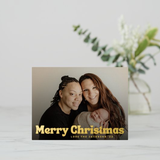 Bold Gold Fun Merry kerst Harart Foto Folie Feestdagen Briefkaart (Staand Voorkant)