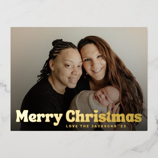 Bold Gold Fun Merry kerst Harart Foto Folie Feestdagen Briefkaart (Voorkant)
