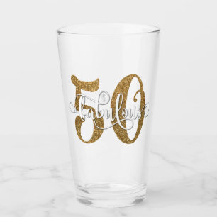 Bold Gold Glitter 50 & Fabulous Birthday Glas