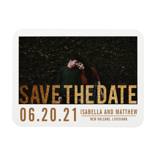 Bold Gold Glitter Save The Date | Aangepaste foto Magneet (Horizontaal)