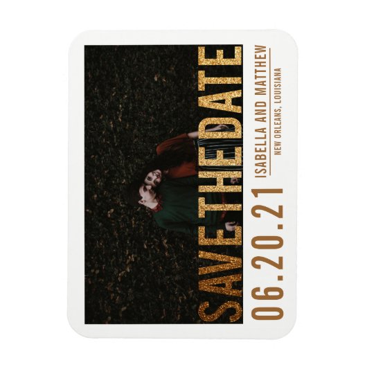 Bold Gold Glitter Save The Date | Aangepaste foto Magneet (Verticaal)