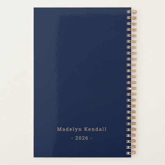 Bold Gold Script Typography Navy Blue & Gold Planner (Achterkant)