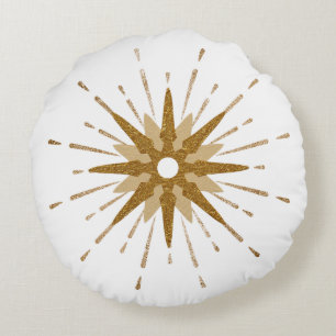 Bold Gold & White Starburst Round Pillow Rond Kussen