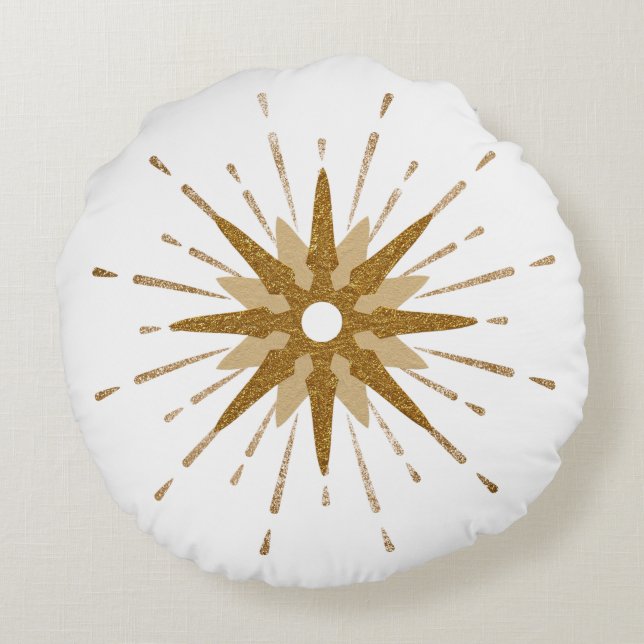Bold Gold & White Starburst Round Pillow Rond Kussen (Achterkant)