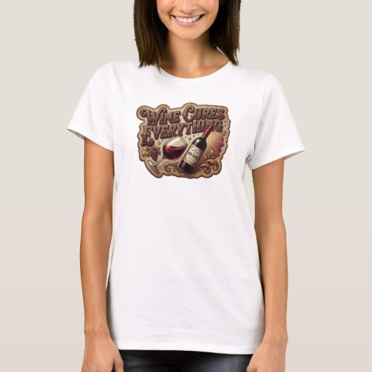 Bold Goud WIJN GENEEST ALLES Shirt Ontwerp (Voorkant)