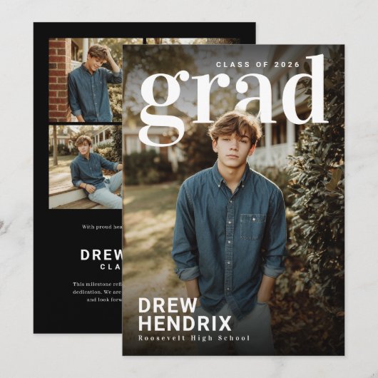 Bold Grad PhotoPop Graduation Announcement Aankondiging (Voorkant / Achterkant)