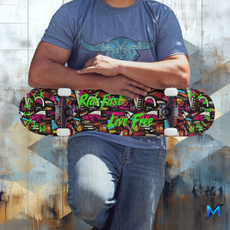 Bold Graffiti & Neon Green 'Ride Fast Live Free' Persoonlijk Skateboard