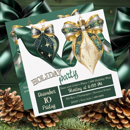 Bold Green en Gold Holiday Baubles met lint Kaart
