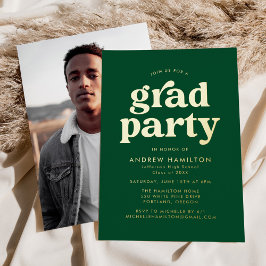 Bold Green en Gold Photo Graduparty Folie Uitnodiging