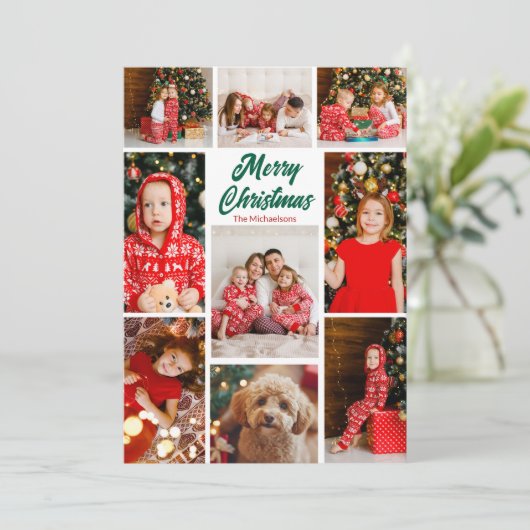 Bold Green Merry Christmas Photo Collage 2025 Feestdagenkaart (Staand voorkant)