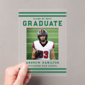Bold Green Stripes Athletic Photo Graduation Acryl Uitnodigingen (Insitu (Draagbaar))