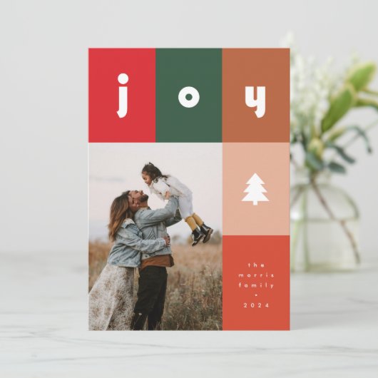 Bold Grid met Joy Text Holiday Kaart (Staand voorkant)