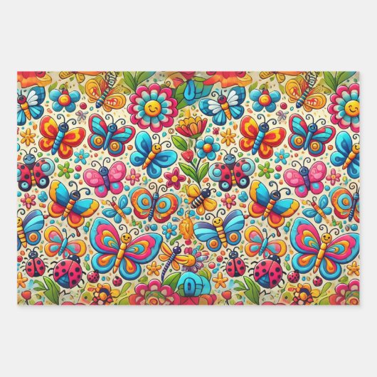 Bold & grillige vlindertuin inpakpapier vel (Voorkant 3)