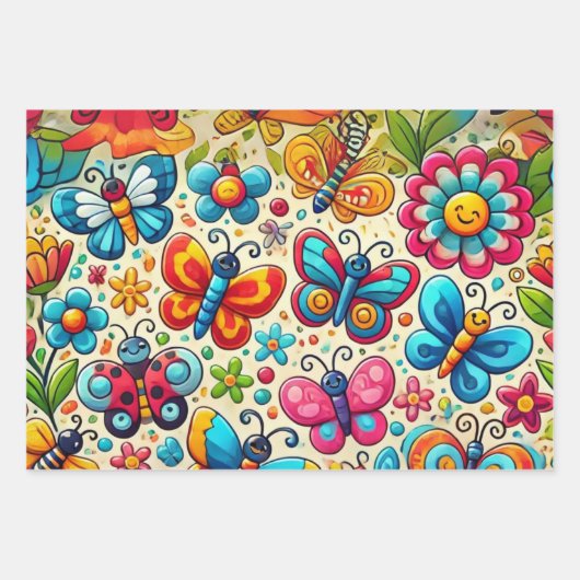 Bold & grillige vlindertuin inpakpapier vel (Voorkant 2)