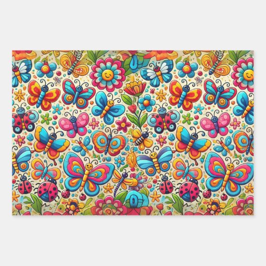 Bold & grillige vlindertuin inpakpapier vel (Voorkant)