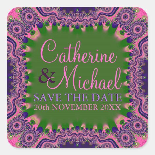 Bold Grooves Bohemian Funky Save the Date Stickers (Voorkant)