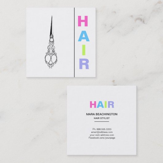 *~* Bold HAIR Pastels Scissors Eenvoudig minimaal Vierkante Visitekaartje (Voorkant / Achterkant)