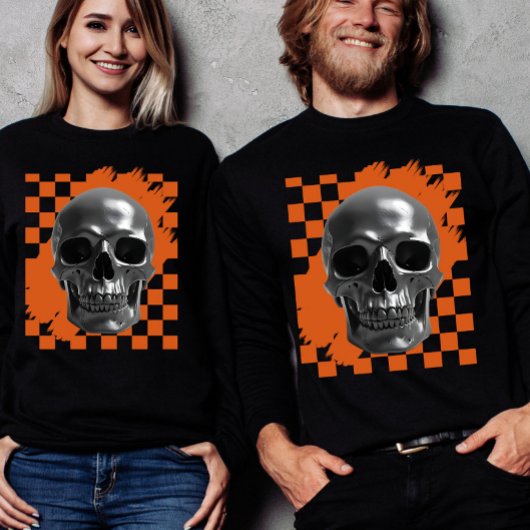 Bold Halloween Skull Checkerboard  Tri-Blend Shirt