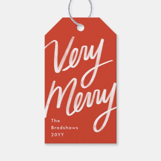Bold Hand Lettered Zeer Merry Holiday Foto Cadeaulabel (Voorkant)