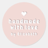 Bold Handmade with Love Cute Heart Blush Pink Ronde Sticker (Voorkant)