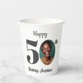Bold Happy 50th Birthday Photo Papieren Bekers (Voorkant)