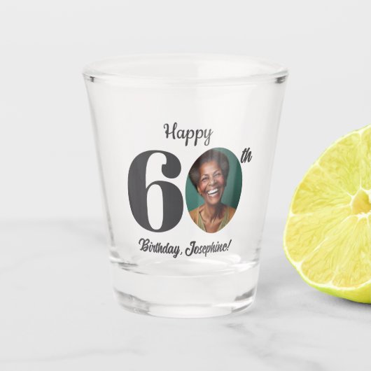Bold Happy 60th Birthday Photo Shot Glas (Voorkant)