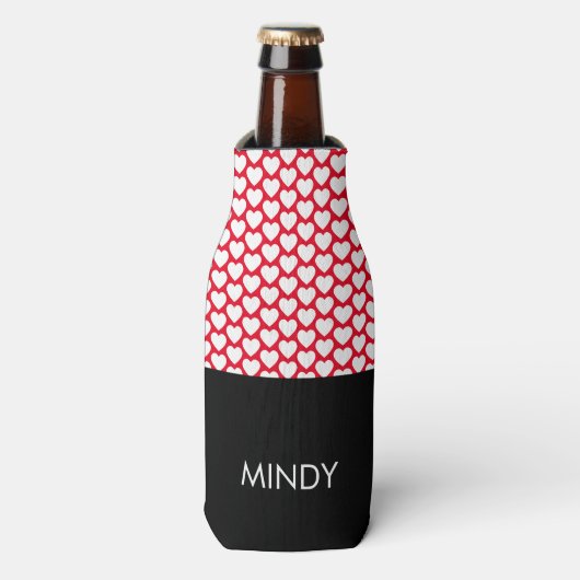 Bold Harten  Wit Rood Zwart Patroon  Flesjeskoeler (Fles Voorkant)