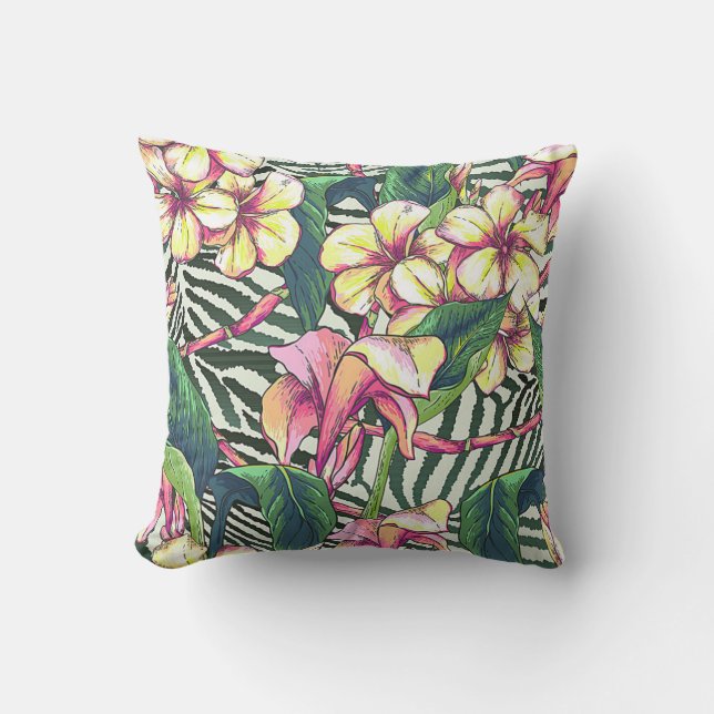 Bold HAWAIIAN Floral Monstera Leaves & Plumeria Buitenkussen (Voorkant)