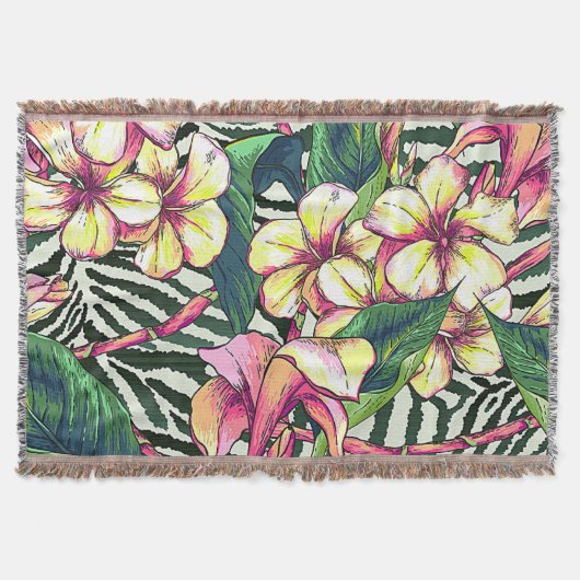 Bold HAWAIIAN Floral Monstera Leaves & Plumeria Deken (Voorkant)