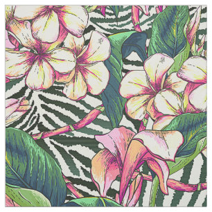 Bold HAWAIIAN Floral Monstera Leaves & Plumeria Stof