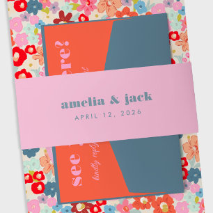 Bold Helder Roze en Blauwe Typografie Trouwen Uitnodigingen Wikkel