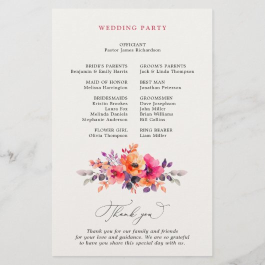 Bold Helder Roze Sinaasappel Waterverf Bloemenprog (Achterkant)