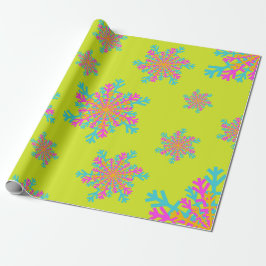 Bold Heldere Kleurrijke Sneeuwvlokken Moderne Kers Cadeaupapier