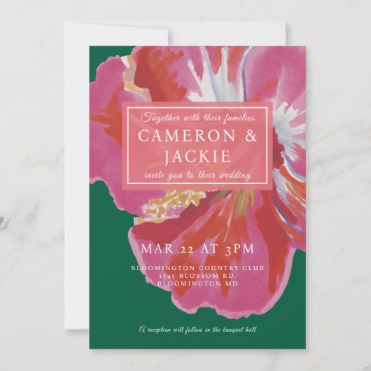 Bold Hibiscus Tropical Wedding  Kaart (Voorkant)