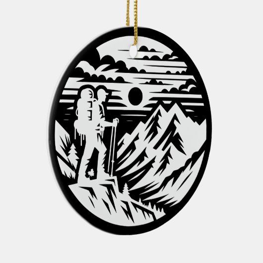 Bold Hiker Silhouette - Berglandschap Keramisch Ornament (Rechts)