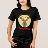 Bold Holiday Deer Art Print Tri-Blend Shirt (Voorkant)