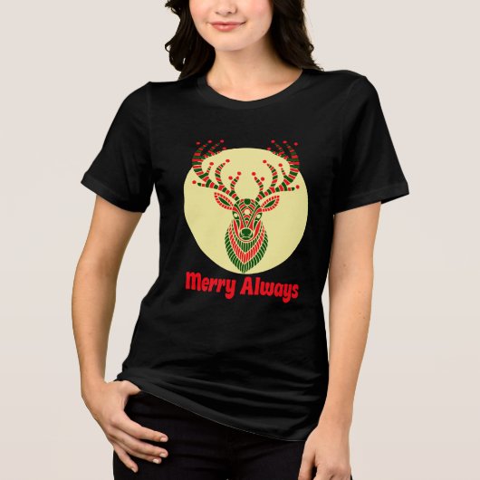 Bold Holiday Deer Art Print Tri-Blend Shirt (Voorkant)