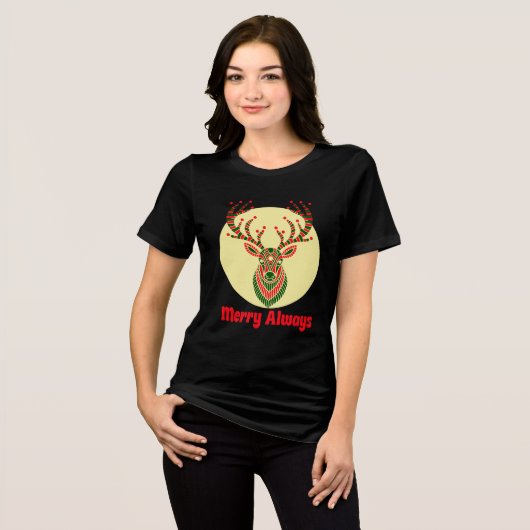 Bold Holiday Deer Art Print Tri-Blend Shirt (Voorkant volledig)