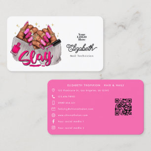 Bold Hot-Pink Afro-Amerikaanse Salon Branding Visitekaartje