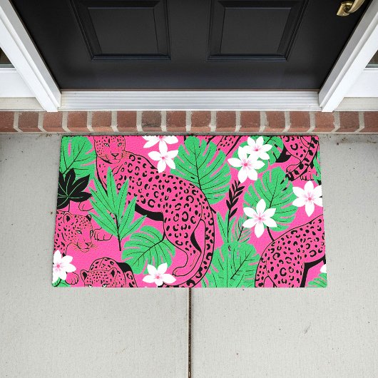 Bold Hot Pink Leopard Tropical Jungle Seamless Pat Deurmat