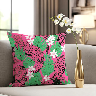 Bold Hot Pink Leopard Tropical Jungle Seamless Pat Kussen