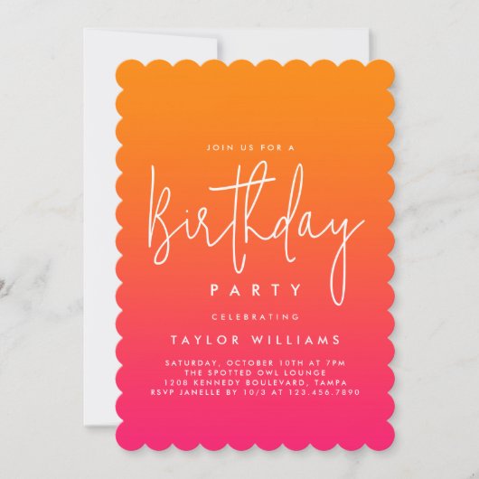 Bold Hot Pink Orange Ombré Simple Minimal Birthday Kaart (Voorkant)