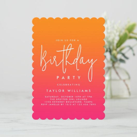 Bold Hot Pink Orange Ombré Simple Minimal Birthday Kaart (Staand voorkant)