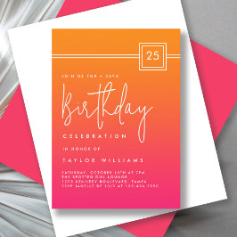 Bold Hot Pink Orange Simple Minimal 25th Birthday Kaart