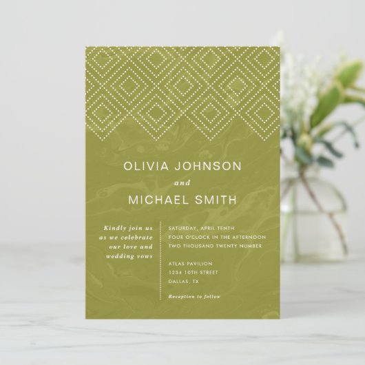 Bold Hues Chartreuse Marmer Wedding Invitation Kaart (Staand voorkant)