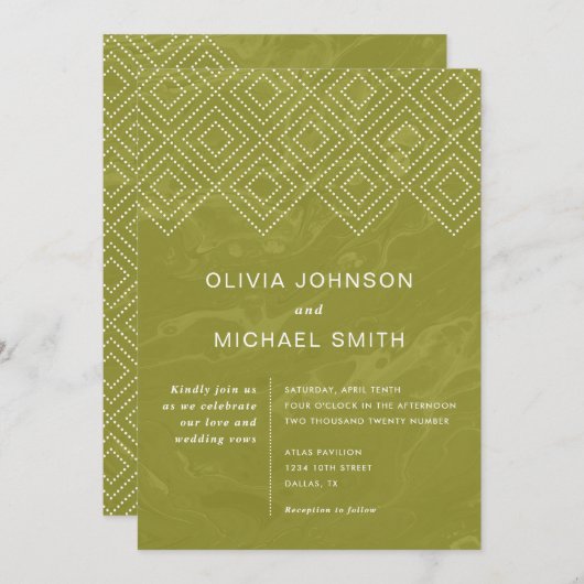 Bold Hues Chartreuse Marmer Wedding Invitation Kaart (Voorkant / Achterkant)
