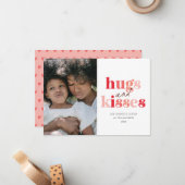 Bold Hugs en Kisses Photo Valentijnsdag Notitiekaartje (Voorkant / Achterkant in situ)