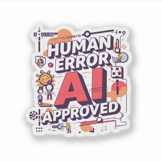 Bold “Human Error, AI Approved” Digital Art Sticker (Voorkant)