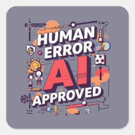 Bold “Human Error, AI Approved” Digital Art Vierkante Sticker