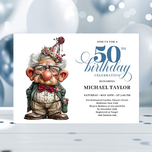 Bold Humor Man 50 Year Birthday Party Invite Kaart